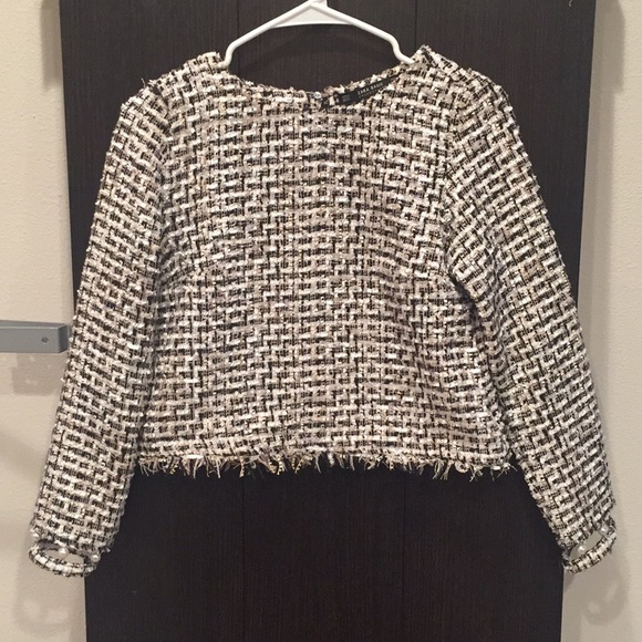 Zara Tops - Zara tweed long sleeve top XS with sleeve detail